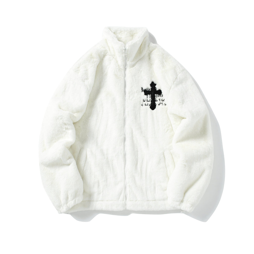 European And American Hip-Hop Printed Lambswool Jacket Men's Trendy Brand Street Loose Fleece-Lined Warm Cotton Coat For Couple