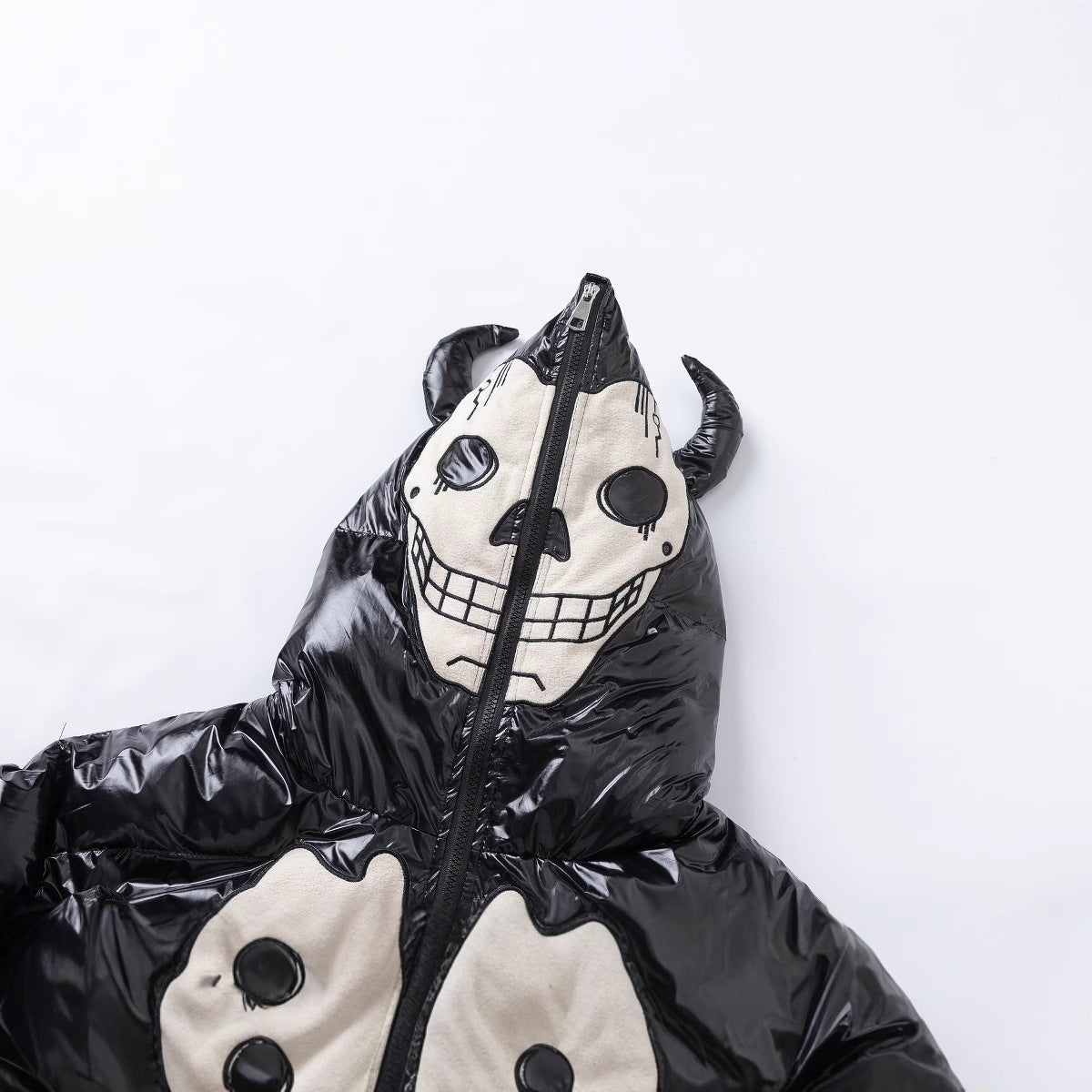 Trendy Brand Flocking Embroidered Skeleton Hooded Cotton Jacket Men's Hip-hop Loose Loose Couple's Bread Suit