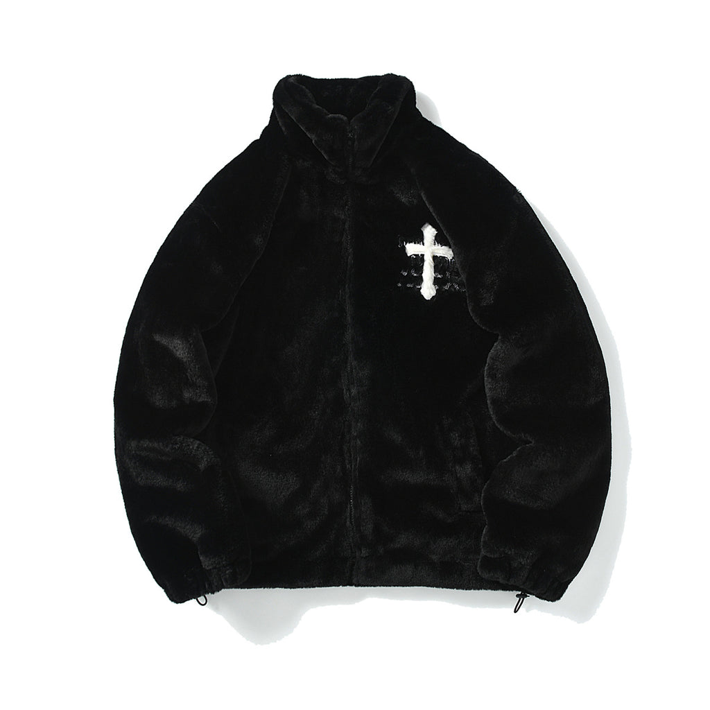 European And American Hip-Hop Printed Lambswool Jacket Men's Trendy Brand Street Loose Fleece-Lined Warm Cotton Coat For Couple