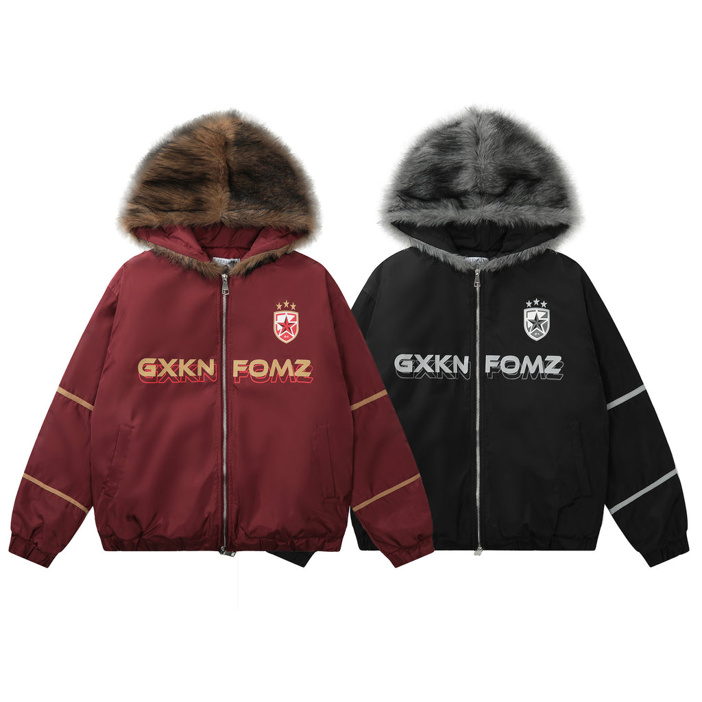 Hip-Hop National Fashion Vintage Plush Hooded Cotton Coat For Men And Women High Street Retro Loose Thickened Cotton Coat