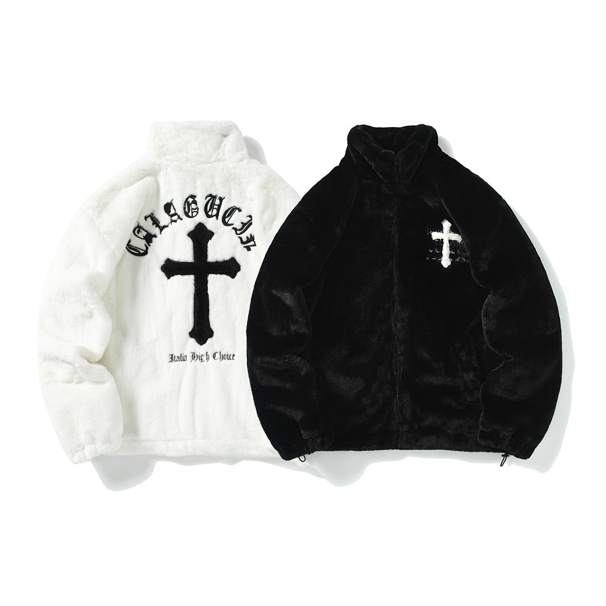European And American Hip-Hop Printed Lambswool Jacket Men's Trendy Brand Street Loose Fleece-Lined Warm Cotton Coat For Couple
