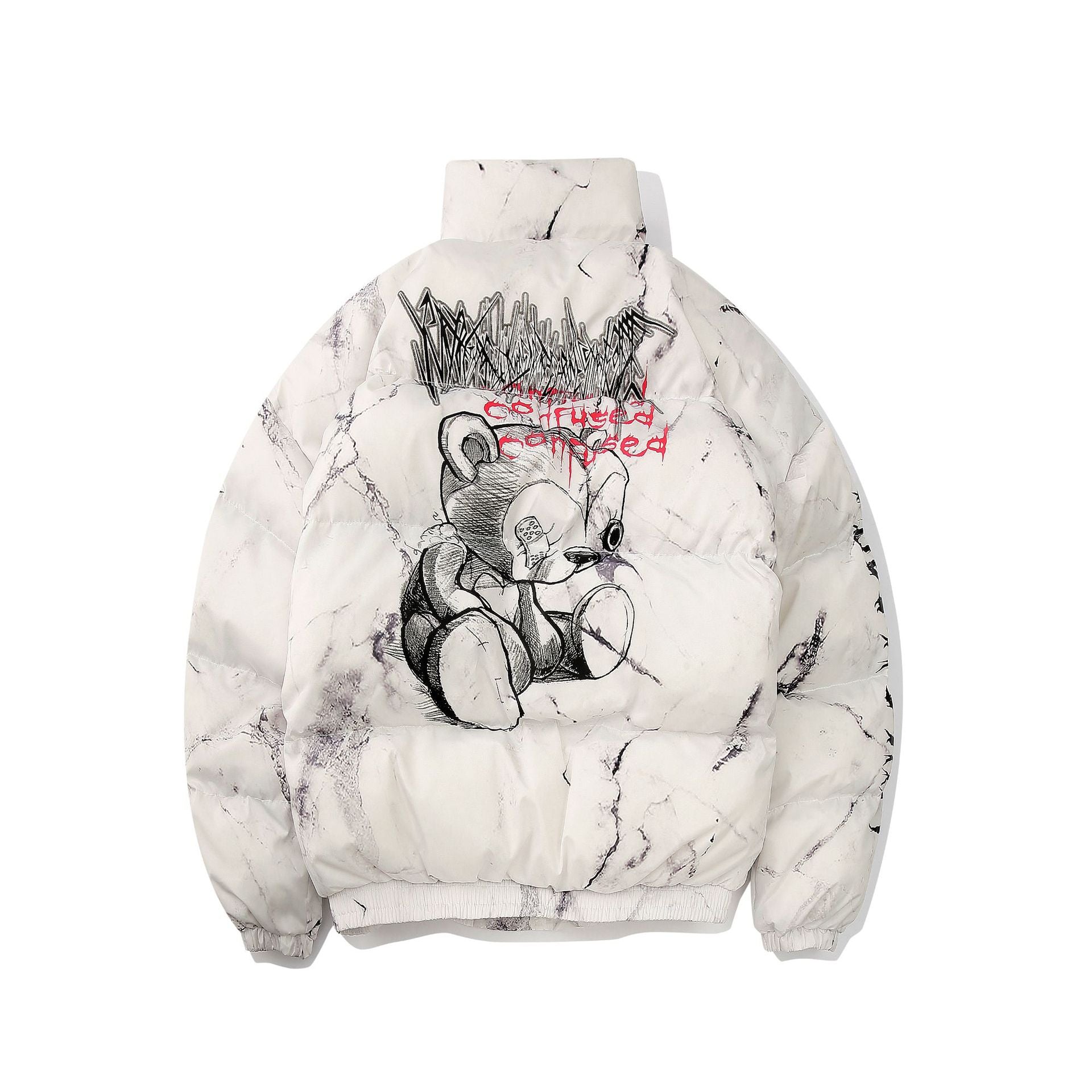 American-style Dark Bear Graffiti Print Loose Cotton Coat Coat High Street Hip Hop Couple Bread Suit