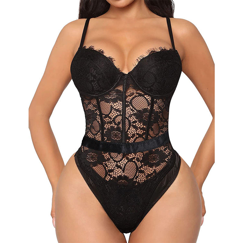 Lace Gathered Jumpsuit - Sexy Plus Size Lingerie Bodysuit