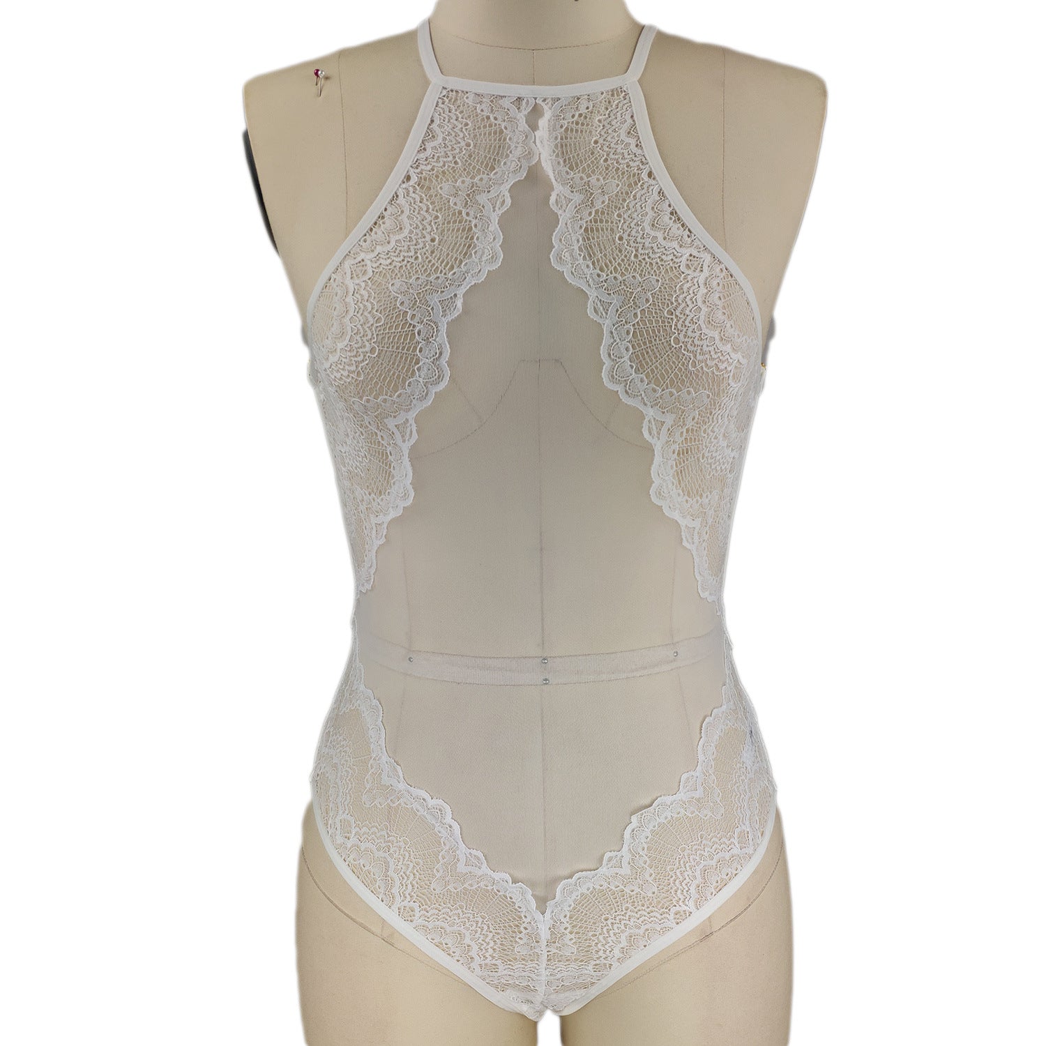 Halter Neck Lace Jumpsuit - Sheer Bodysuit Lingerie