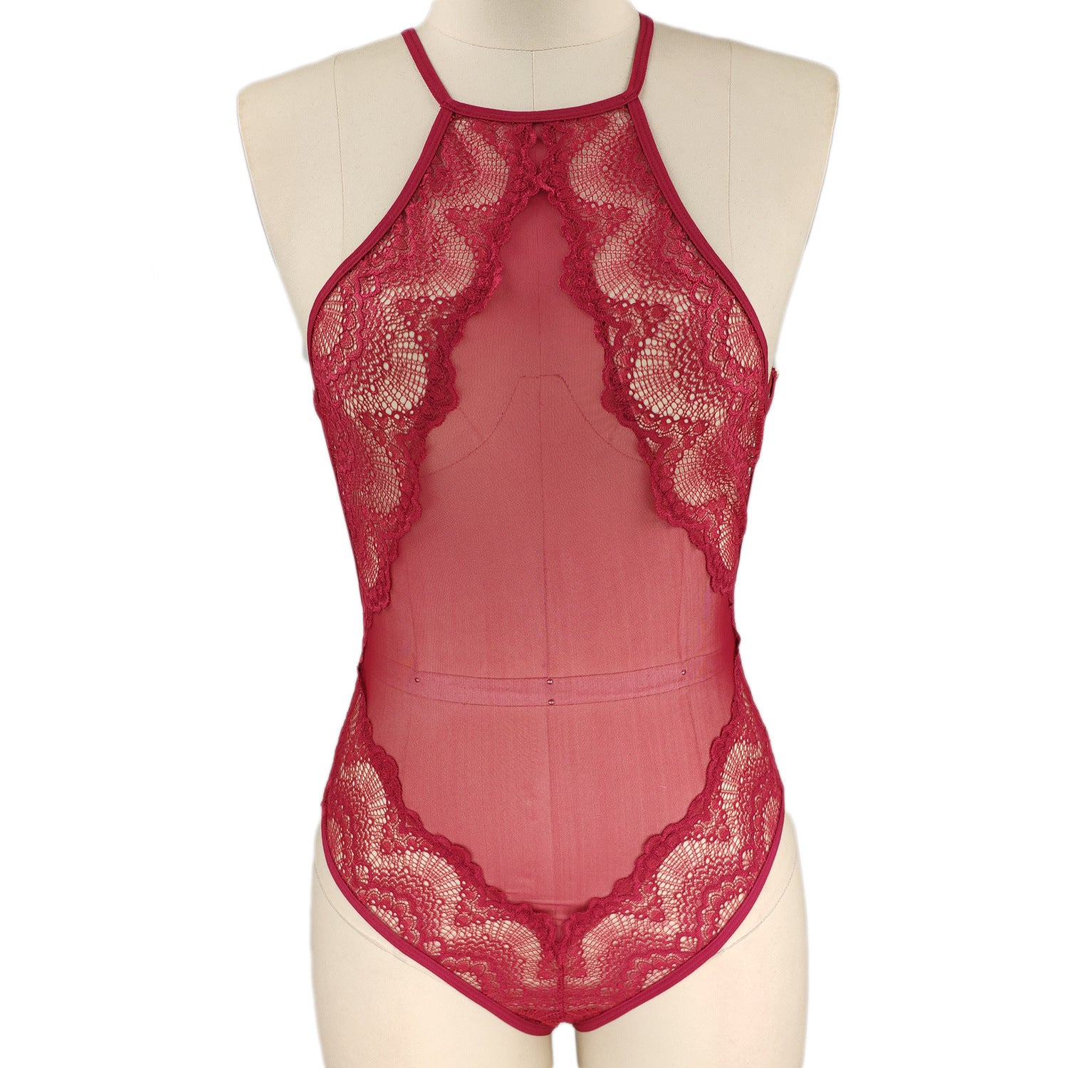 Halter Neck Lace Jumpsuit - Sheer Bodysuit Lingerie