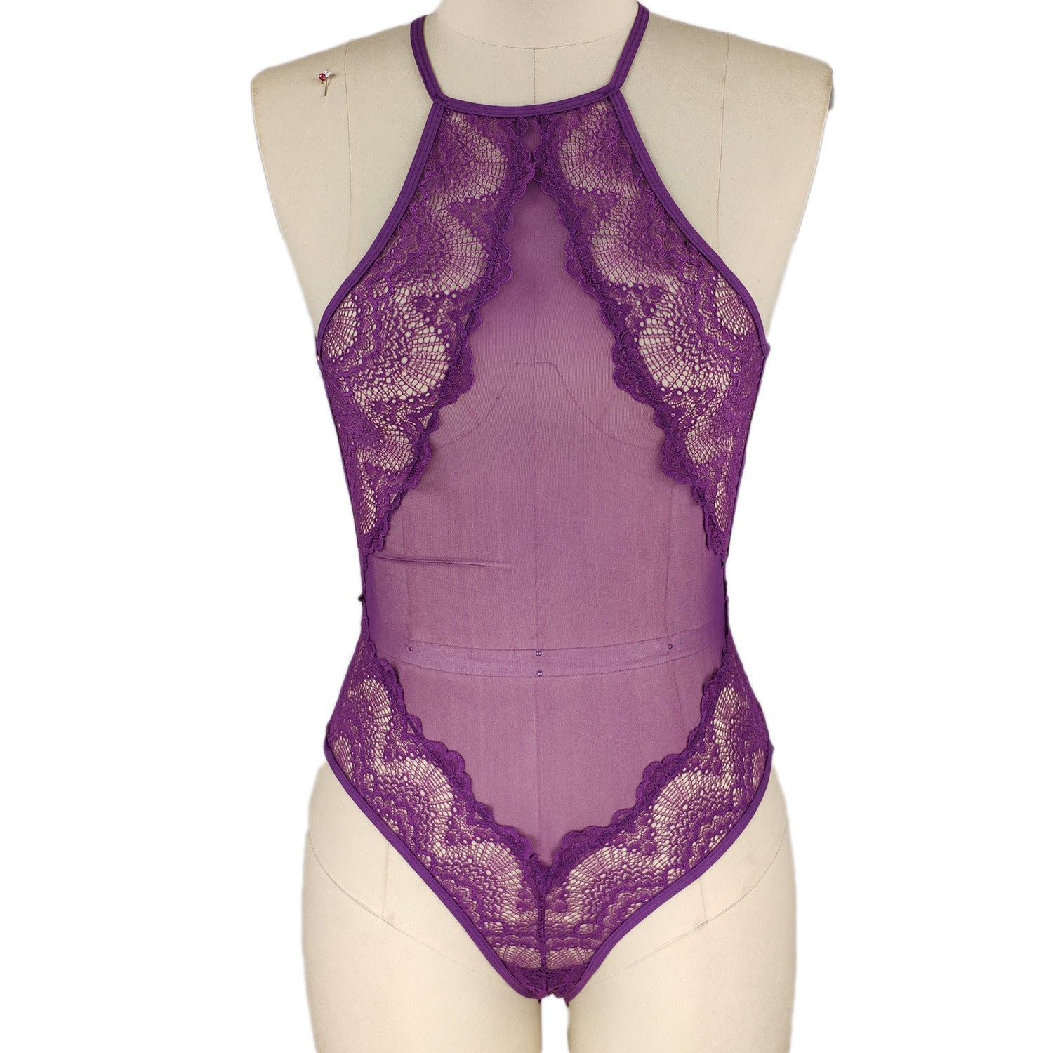Halter Neck Lace Jumpsuit - Sheer Bodysuit Lingerie