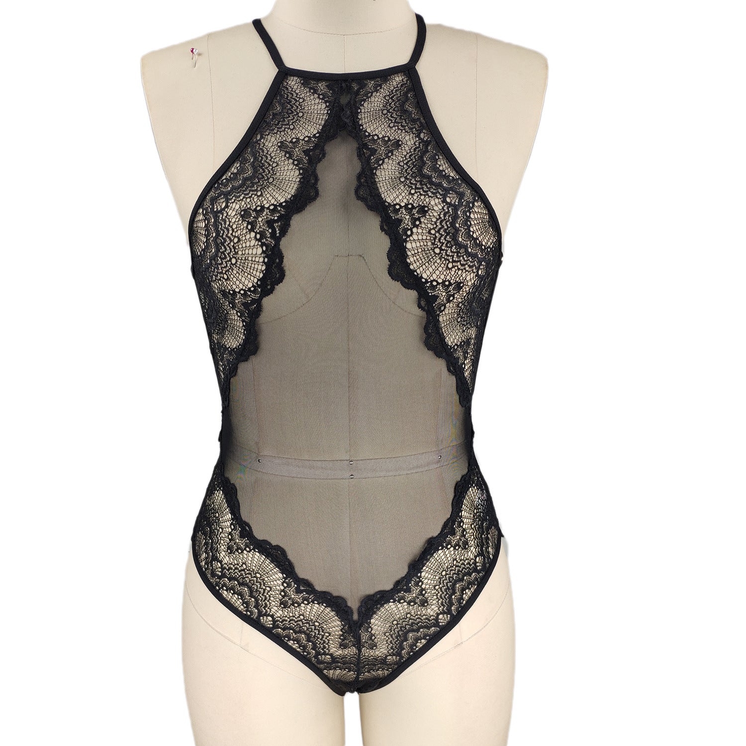Halter Neck Lace Jumpsuit - Sheer Bodysuit Lingerie