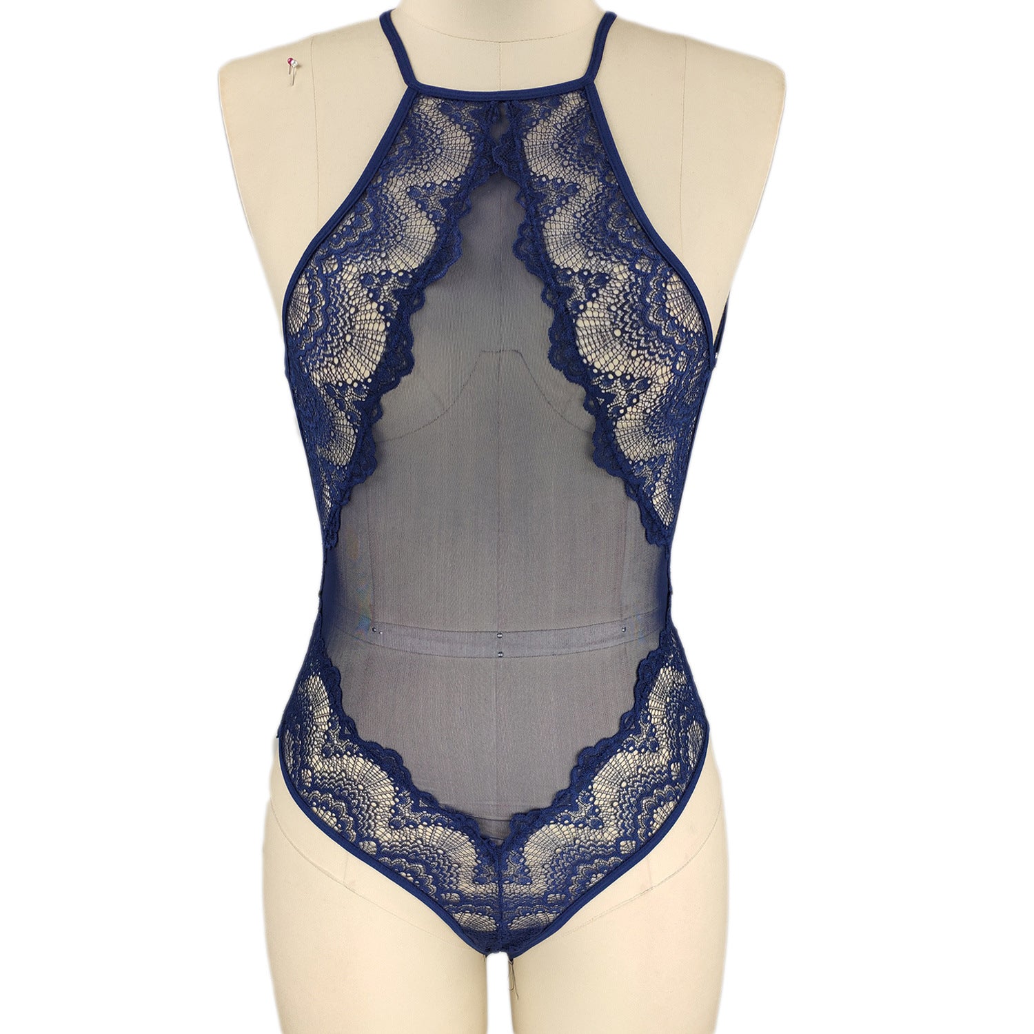 Halter Neck Lace Jumpsuit - Sheer Bodysuit Lingerie