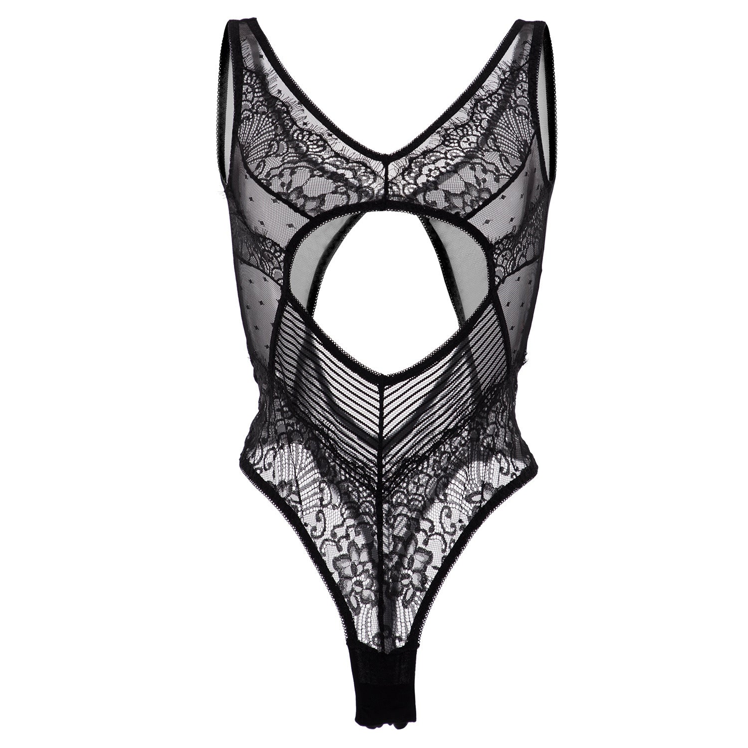 Deep V Lace Bodysuit - Sexy One-Piece with Hollow Details