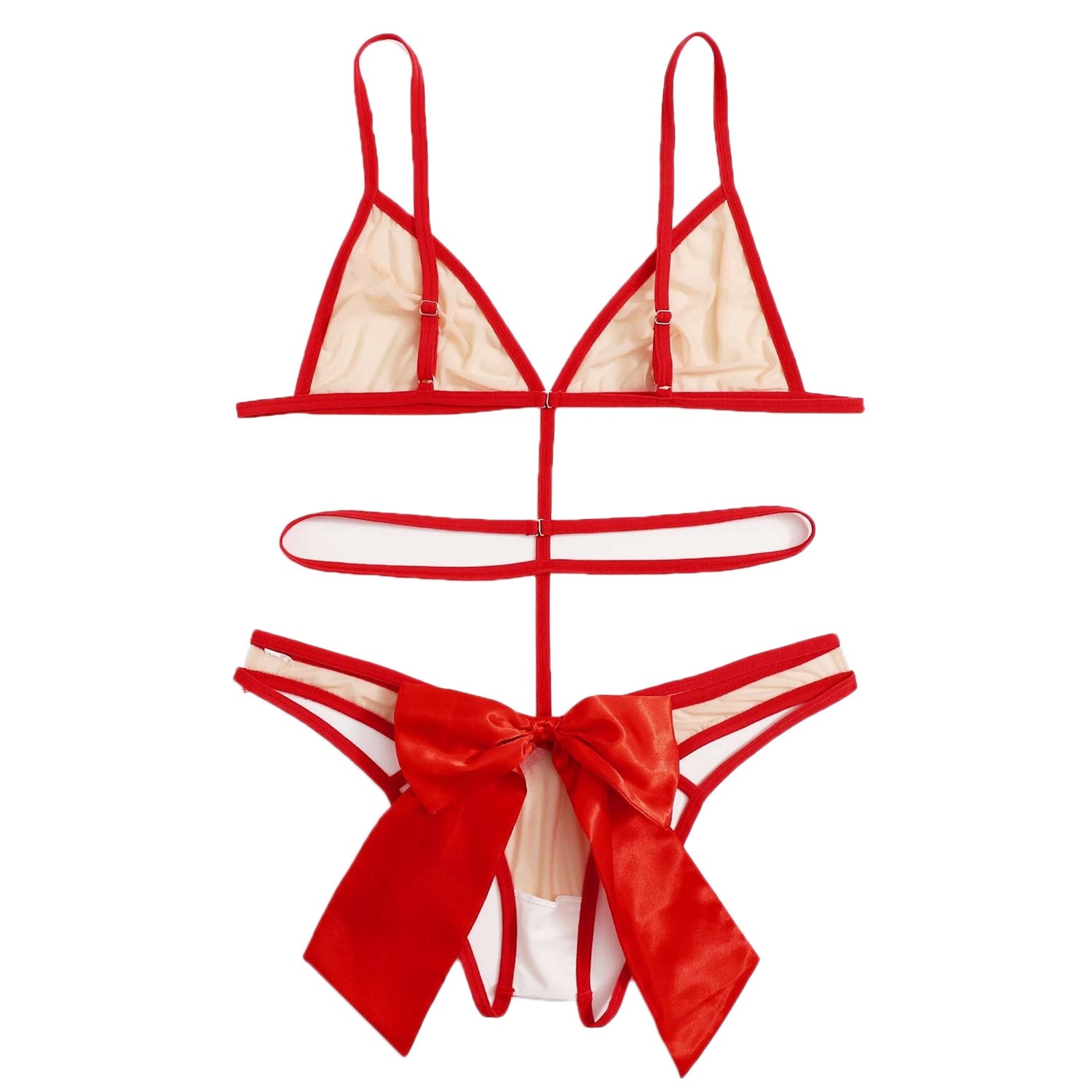 Strappy Bodysuit Lingerie - Open Crotch Design with Harness Details