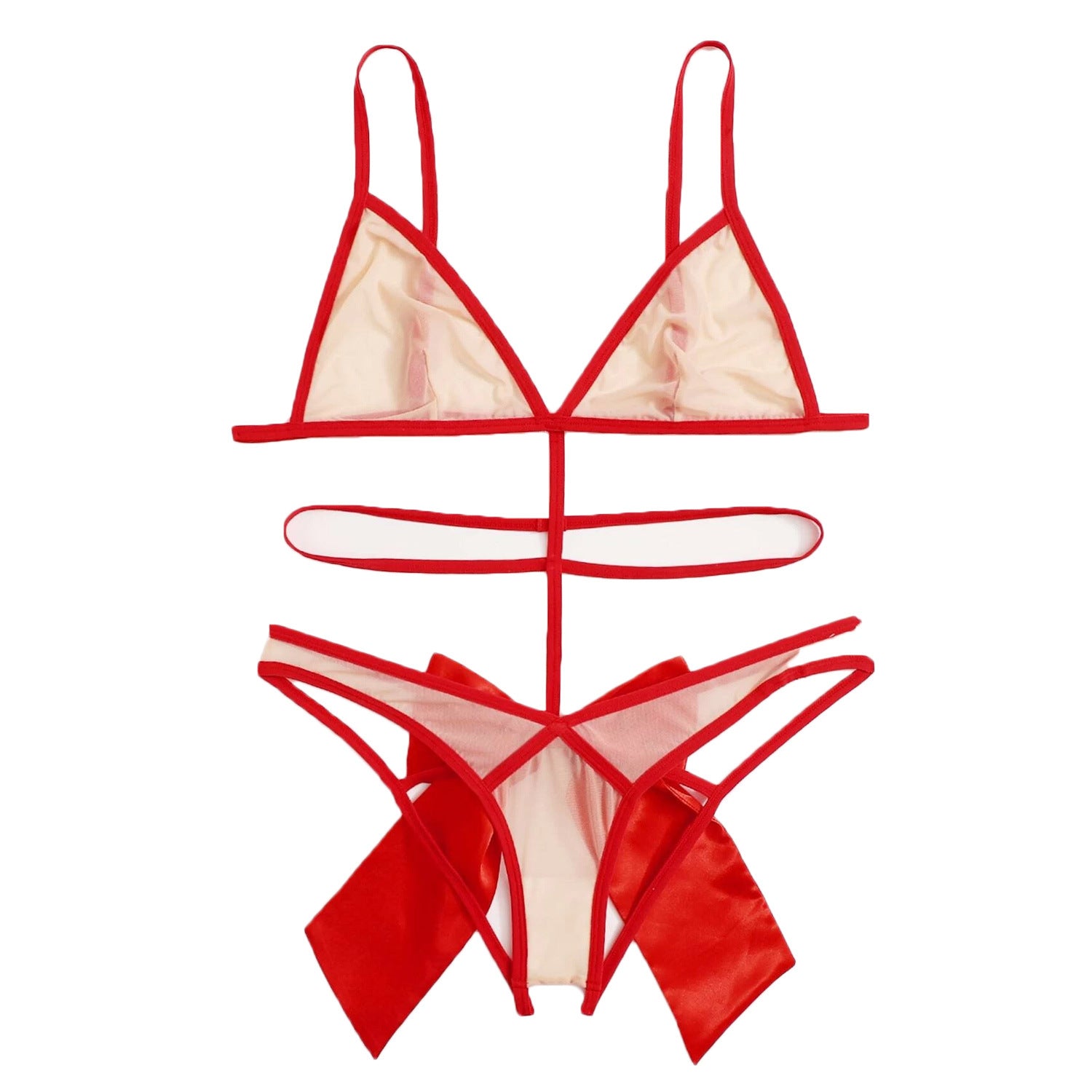 Strappy Bodysuit Lingerie - Open Crotch Design with Harness Details