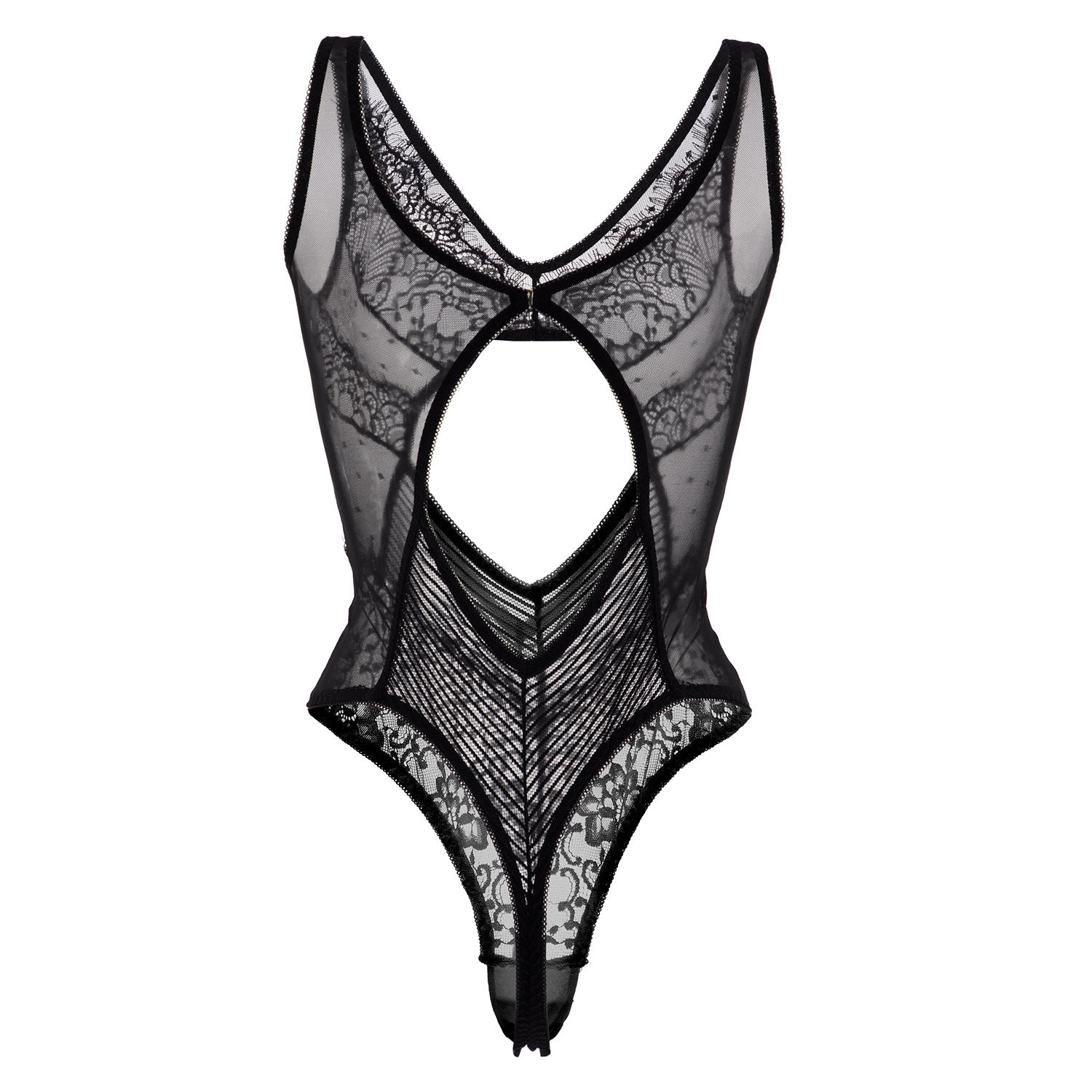 Deep V Lace Bodysuit - Sexy One-Piece with Hollow Details