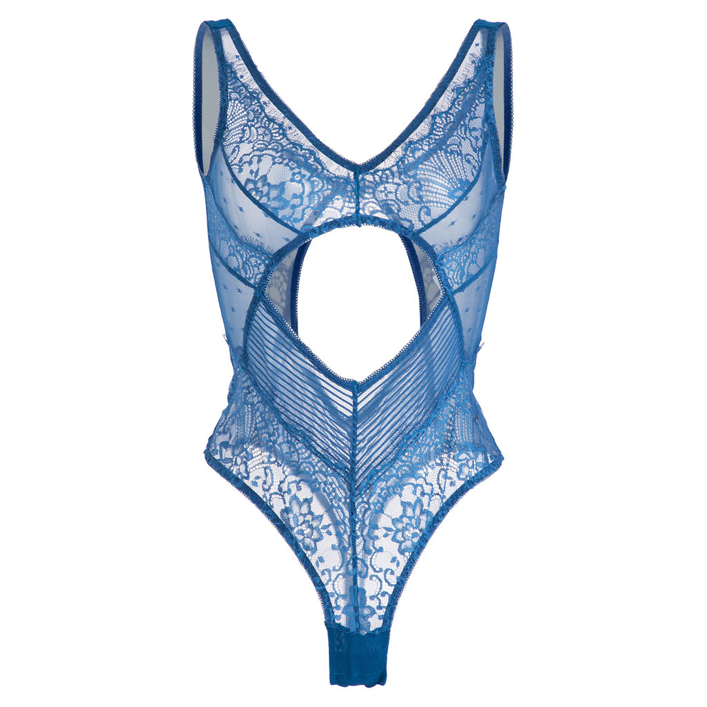 Deep V Lace Bodysuit - Sexy One-Piece with Hollow Details