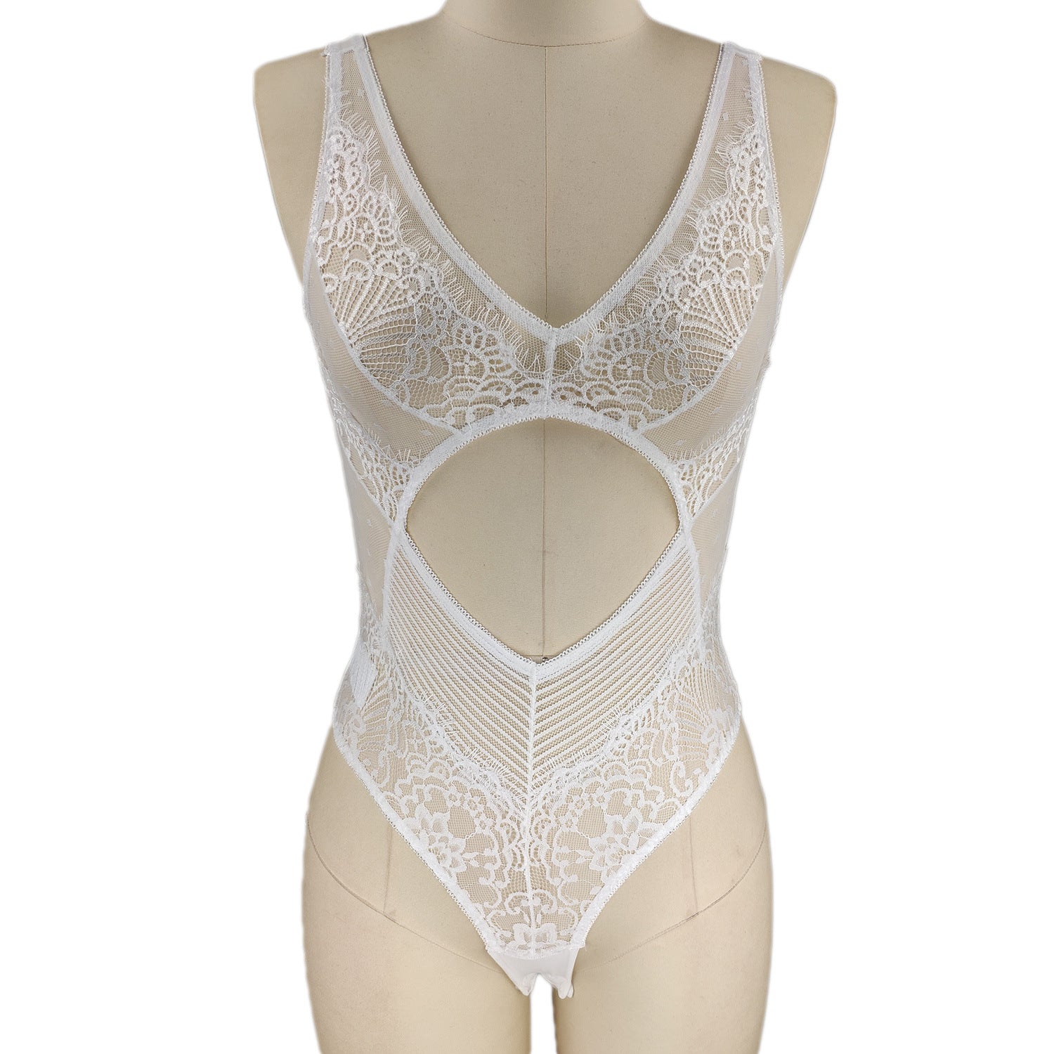 Deep V Lace Bodysuit - Sexy One-Piece with Hollow Details