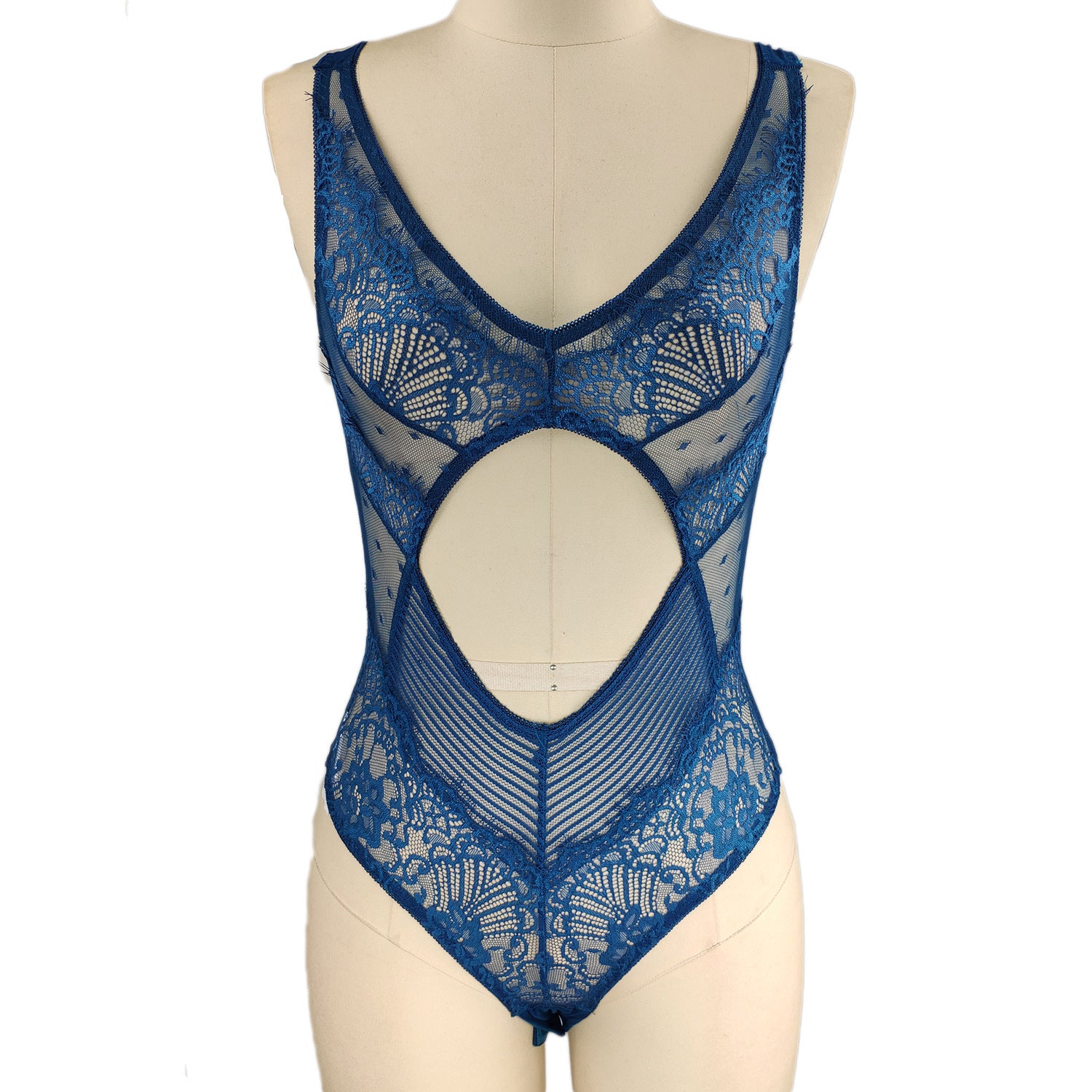 Deep V Lace Bodysuit - Sexy One-Piece with Hollow Details