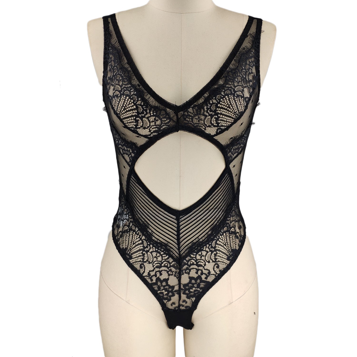 Deep V Lace Bodysuit - Sexy One-Piece with Hollow Details