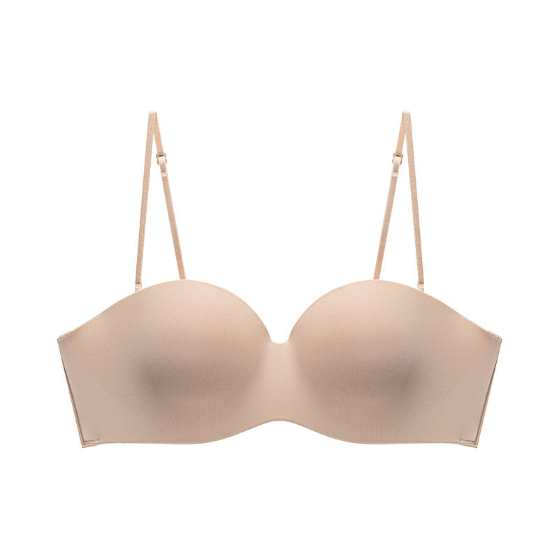 Round Cup Non-slip Strapless Underwear Women's Summer Breathable Non-dropping Bra Small Chest Gathering Non-empty Cup Bra Anti-sagging