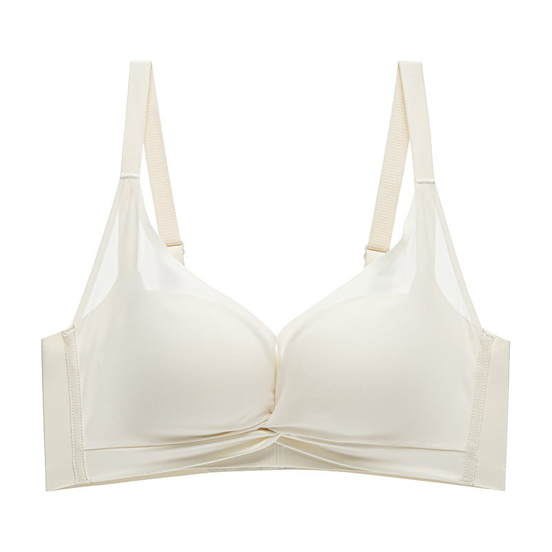 100% Mulberry Silk Interior Traceless Underwear Small Breast Glossless Steel Ring Gathering Comfortable Sweat Absorbing Adjustable Bra For Women