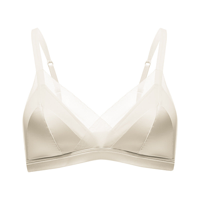 Satin French Triangle Cup Lace Edge Girl Underwear Women's Big Chest Small Bra Set Bra Sexy Pure