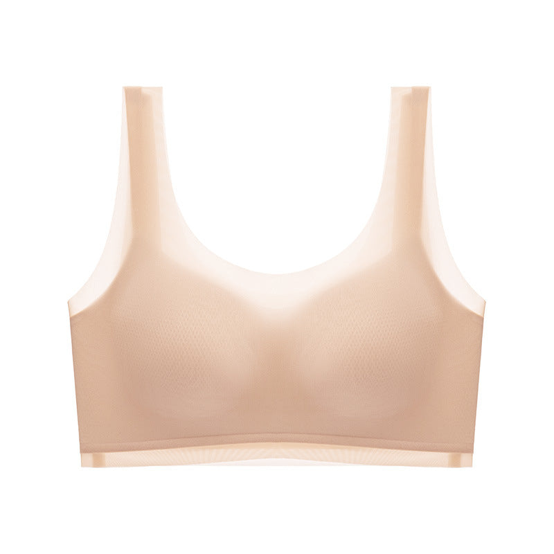 Ultra-thin Seamless Invisible Liquid Foundation Underwear Xia Mei Back Push-up No Steel Ring One-piece Fixed Cup Vest Bra For Women