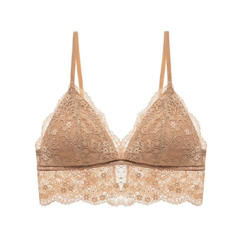 French Triangle Cup Bra Summer Lace Edge Underwear Women's Sweat Absorbing Bra Sexy Pure Desire Comfortable Shows Small Chest