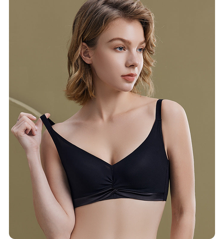 100% Mulberry Silk Interior Traceless Underwear Small Breast Glossless Steel Ring Gathering Comfortable Sweat Absorbing Adjustable Bra For Women