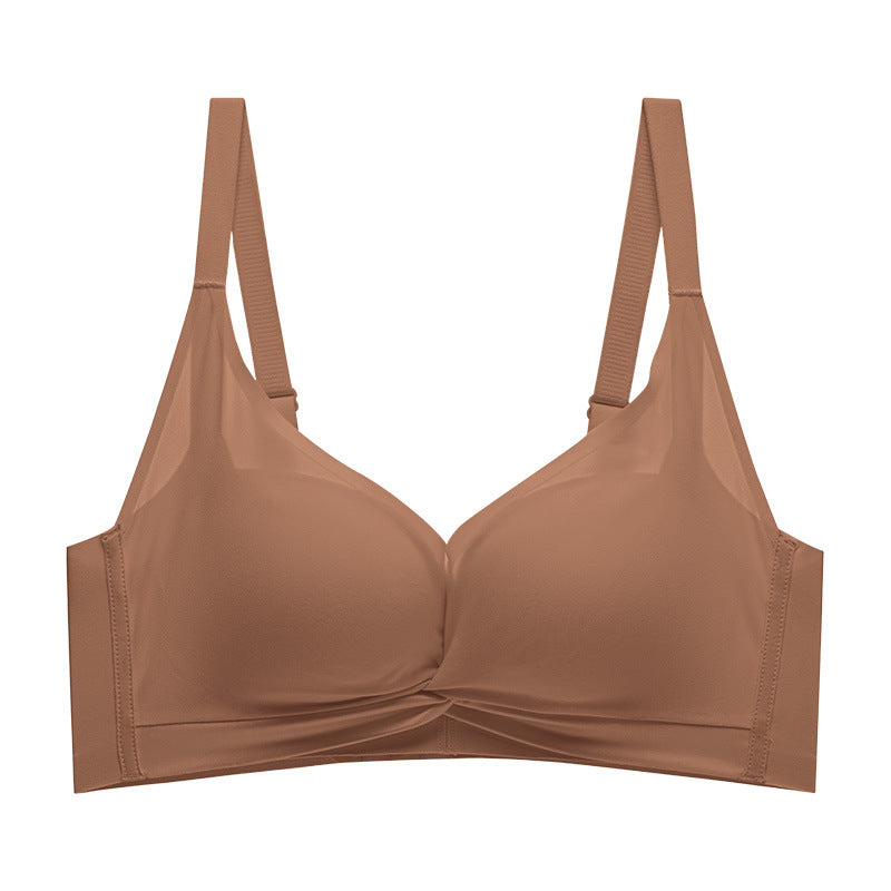 100% Mulberry Silk Interior Traceless Underwear Small Breast Glossless Steel Ring Gathering Comfortable Sweat Absorbing Adjustable Bra For Women