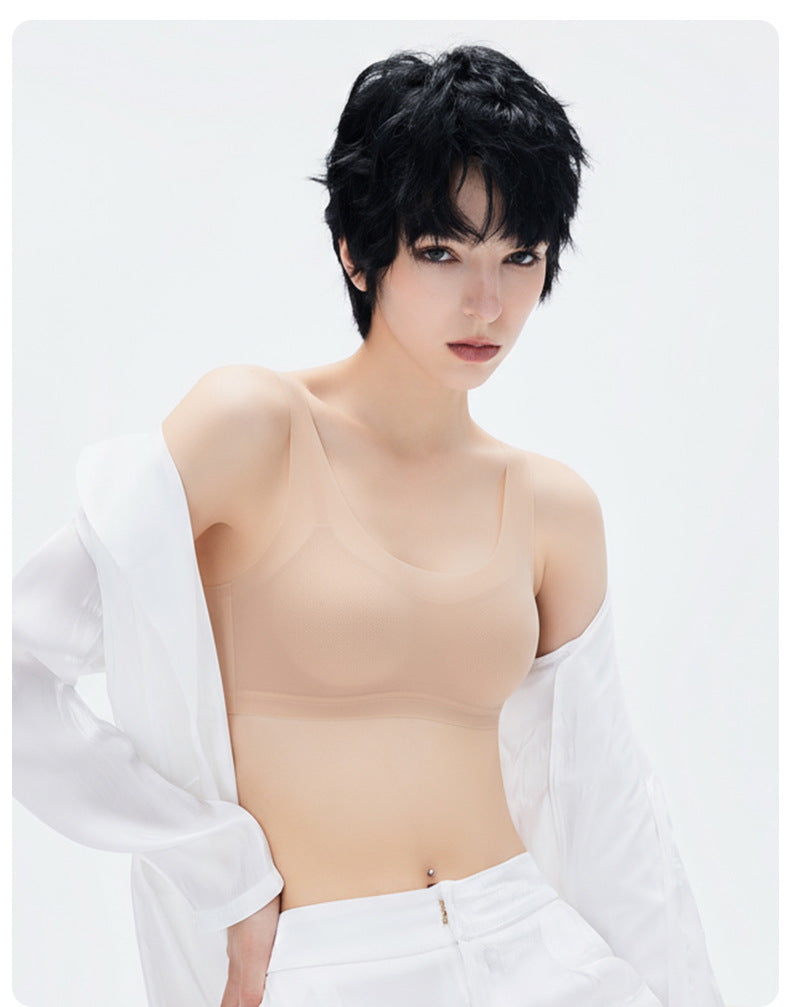 Ultra-thin Seamless Invisible Liquid Foundation Underwear Xia Mei Back Push-up No Steel Ring One-piece Fixed Cup Vest Bra For Women