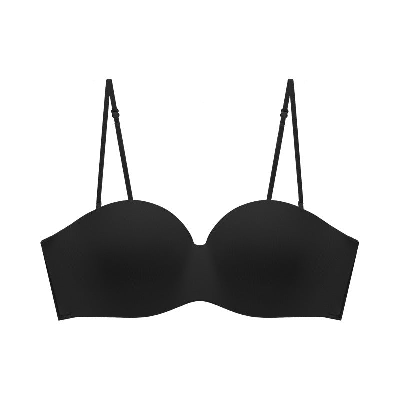 Round Cup Non-slip Strapless Underwear Women's Summer Breathable Non-dropping Bra Small Chest Gathering Non-empty Cup Bra Anti-sagging