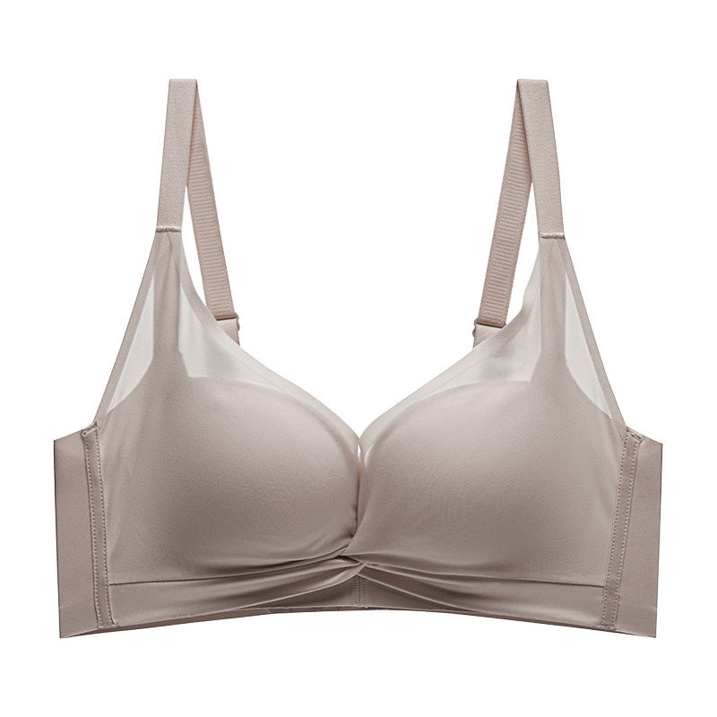 100% Mulberry Silk Interior Traceless Underwear Small Breast Glossless Steel Ring Gathering Comfortable Sweat Absorbing Adjustable Bra For Women