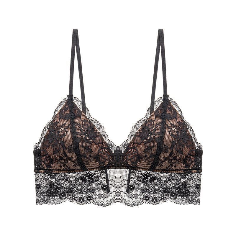 French Triangle Cup Bra Summer Lace Edge Underwear Women's Sweat Absorbing Bra Sexy Pure Desire Comfortable Shows Small Chest