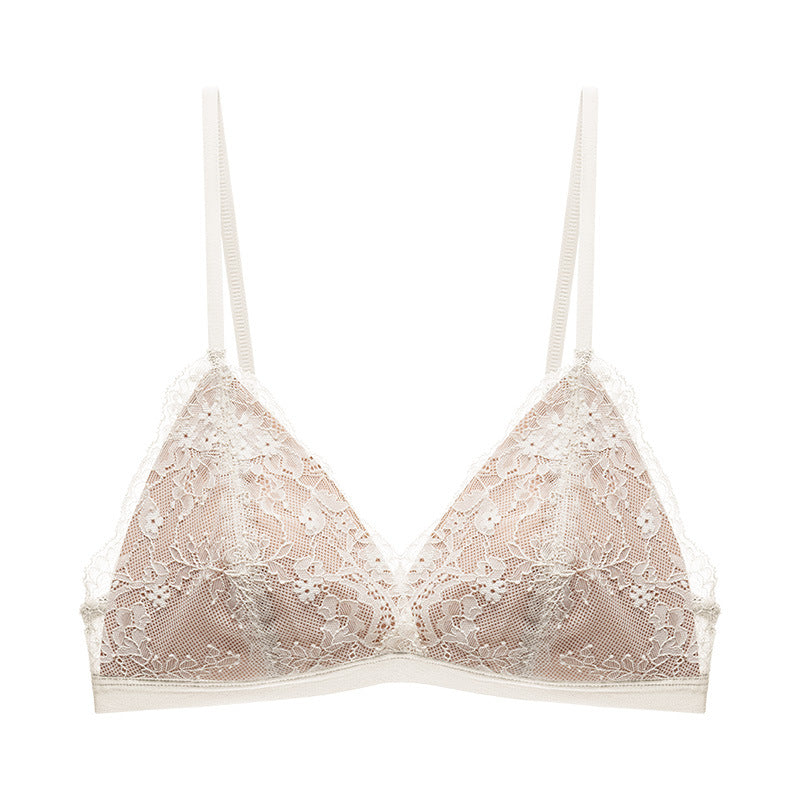 Autumn Sexy French Triangle Cup Underwear Women's Lace Thin Mold Cup Bra Anti-Light Pure Desire Comfortable Without Traces