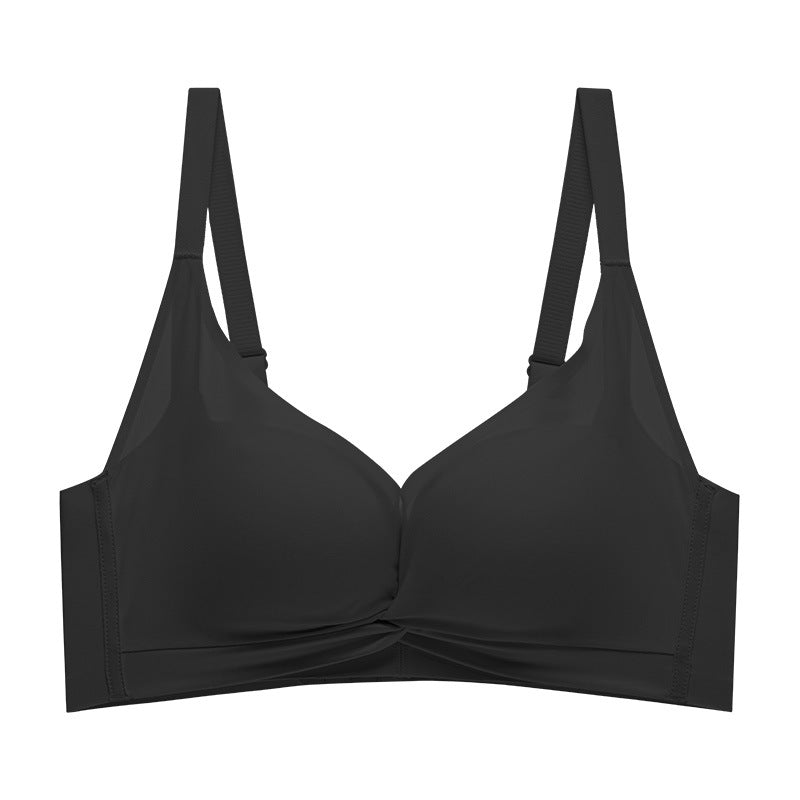 100% Mulberry Silk Interior Traceless Underwear Small Breast Glossless Steel Ring Gathering Comfortable Sweat Absorbing Adjustable Bra For Women