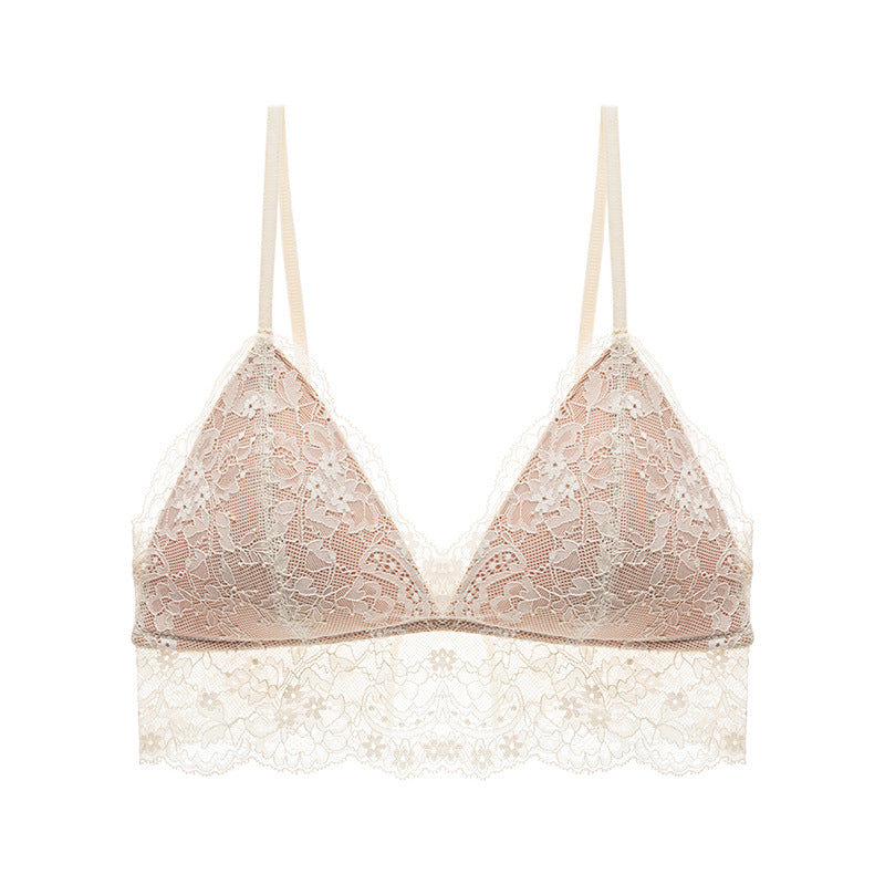 French Triangle Cup Bra Summer Lace Edge Underwear Women's Sweat Absorbing Bra Sexy Pure Desire Comfortable Shows Small Chest