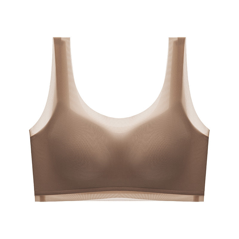 Ultra-thin Seamless Invisible Liquid Foundation Underwear Xia Mei Back Push-up No Steel Ring One-piece Fixed Cup Vest Bra For Women