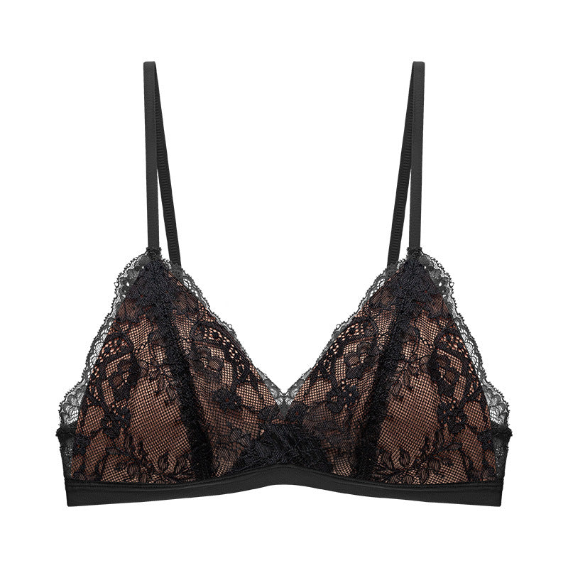 Autumn Sexy French Triangle Cup Underwear Women's Lace Thin Mold Cup Bra Anti-Light Pure Desire Comfortable Without Traces