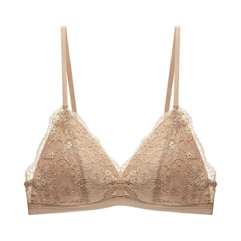 Autumn Sexy French Triangle Cup Underwear Women's Lace Thin Mold Cup Bra Anti-Light Pure Desire Comfortable Without Traces