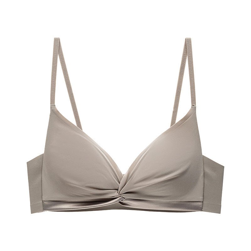 100% Mulberry Silk Interior Satin Silk Slim Three-Dimensional French Style Lightweight Without Steel Ring Triangle Cup Gathering Small Bra Underwear