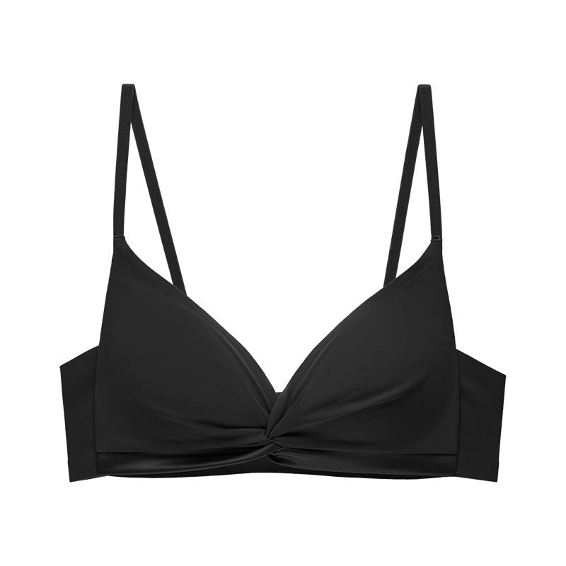 100% Mulberry Silk Interior Satin Silk Slim Three-Dimensional French Style Lightweight Without Steel Ring Triangle Cup Gathering Small Bra Underwear