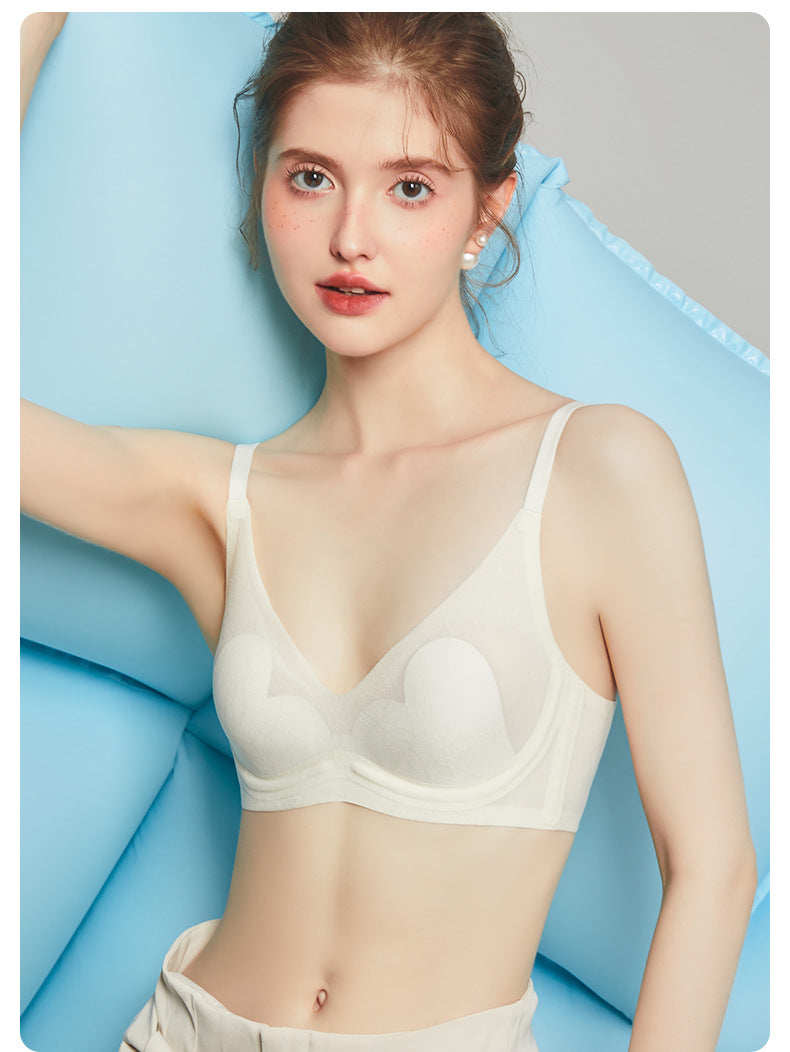 Petal Lotus Leaf Cup Sexy Lace Pure Desire Crystal Cup Traceless Underwear Big Chest Small Anti-sagging Bra Bra