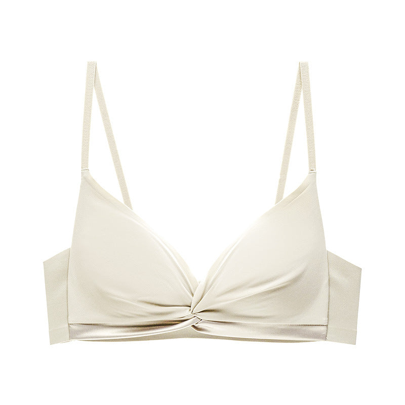100% Mulberry Silk Interior Satin Silk Slim Three-Dimensional French Style Lightweight Without Steel Ring Triangle Cup Gathering Small Bra Underwear