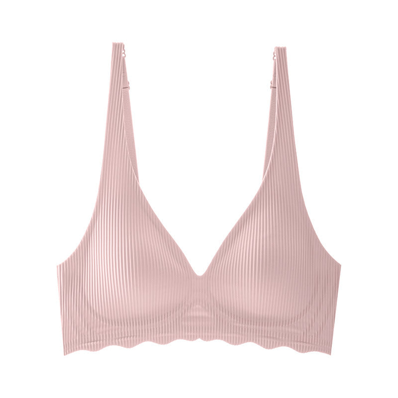 Pure Desire Wind Thin Jelly Gel Seamless Soft Support Underwear Girl's Big Chest Small Gathering Anti-sagging Bra Bra
