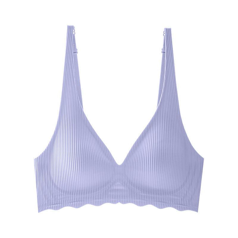 Pure Desire Wind Thin Jelly Gel Seamless Soft Support Underwear Girl's Big Chest Small Gathering Anti-sagging Bra Bra