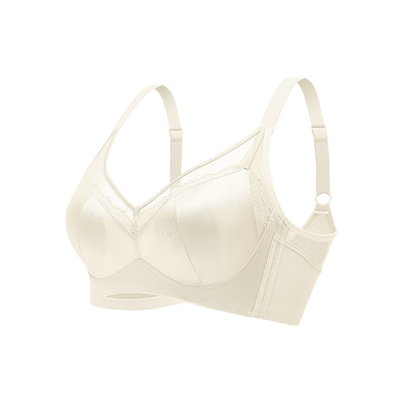 Light Luxury Satin Sling Underwear Women's Thin Big Chest Rabbit Ear Cup Lace Soft Steel Ring Anti-sagging Bra 6619