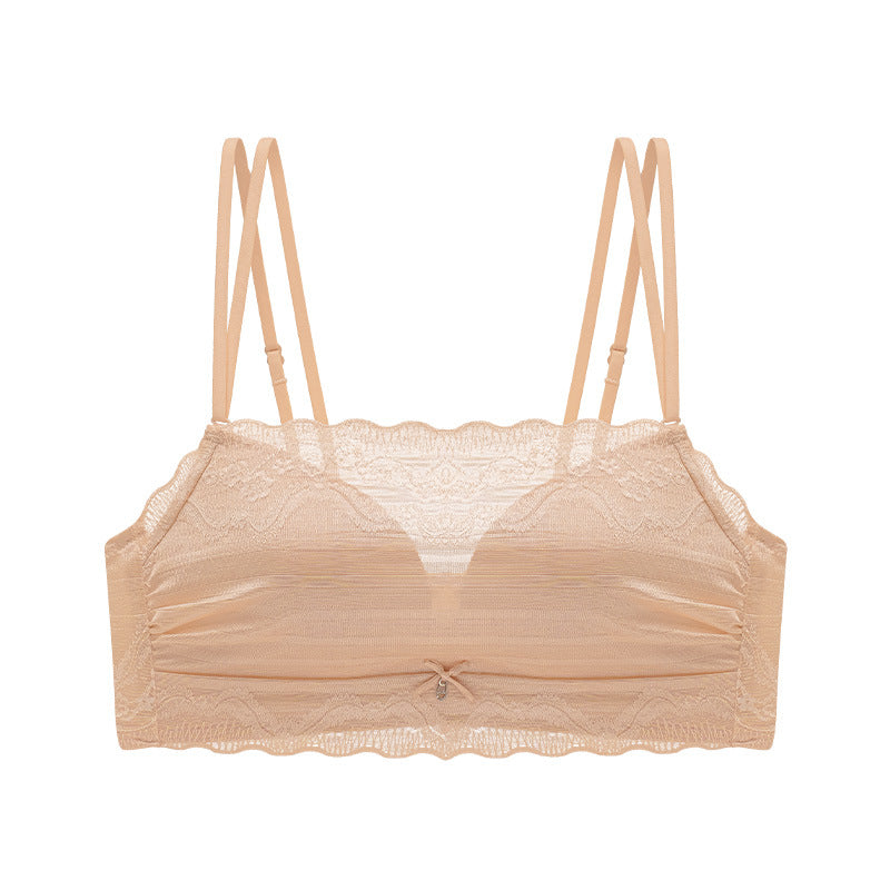 Lace Strapless Underwear Women's Thin Shoulder Strap Bra Small Chest Push-up No Steel Ring Anti-sagging Push-up Anti-sagging