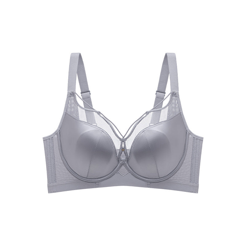 Satin Underwear Women's Thin Large Chest Small Soft Steel Ring Adjustable Rabbit Ear Cup Bra Shrink