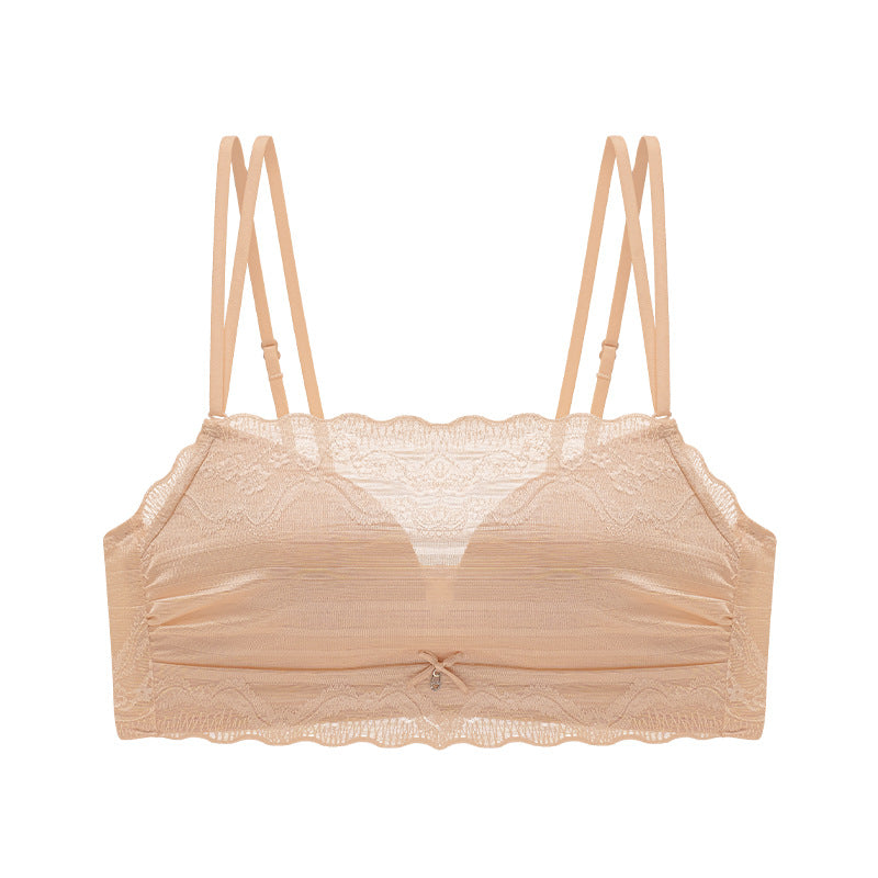 Lace Strapless Underwear Women's Thin Shoulder Strap Bra Small Chest Push-up No Steel Ring Anti-sagging Push-up Anti-sagging