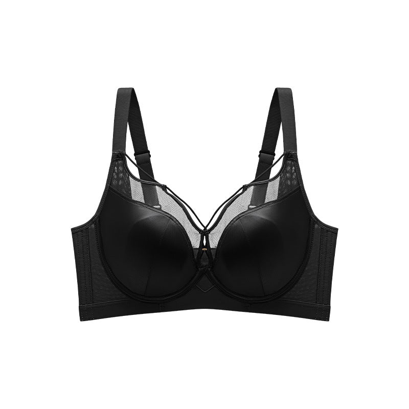 Satin Underwear Women's Thin Large Chest Small Soft Steel Ring Adjustable Rabbit Ear Cup Bra Shrink