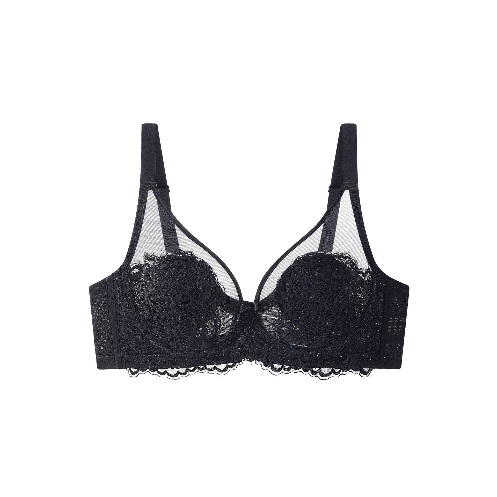 Lace Underwear Women's Ultra-thin Large Chest Small Adjustable Nipple Anti-sagging Soft Steel Ring Bra Beauty Bra