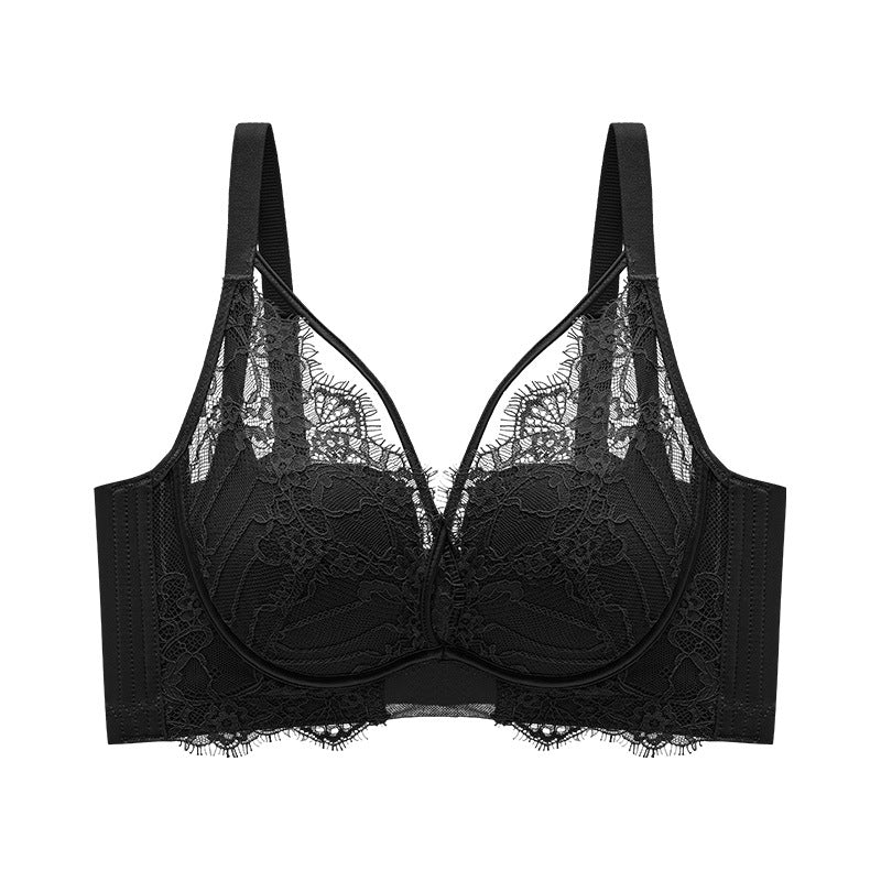 Contrast Color Lace Underwear Women's Big Chest Small Gather-up Anti-sagging Adjustable Bra Comfortable And Breathable